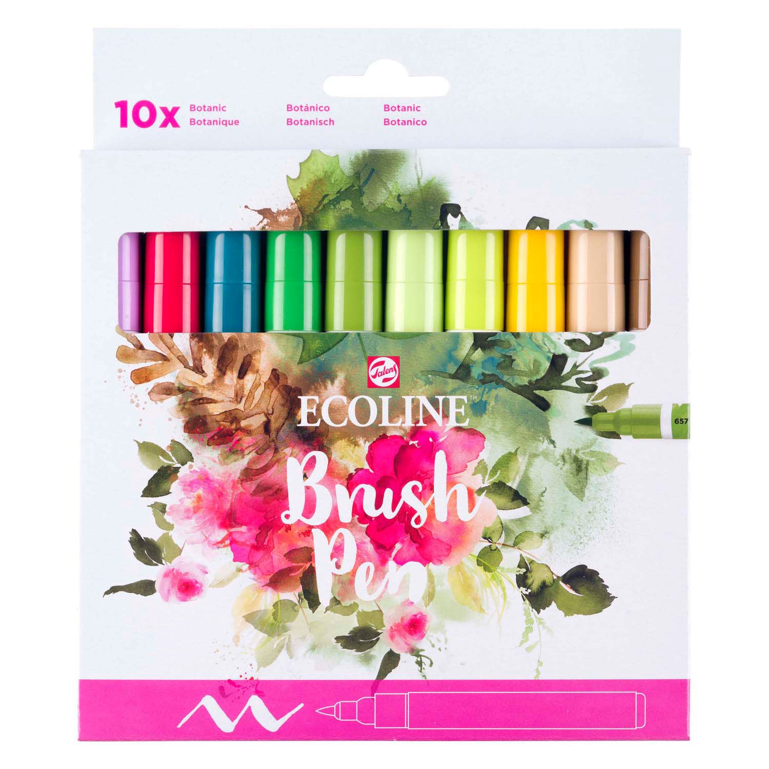 Bruynzeel ecoline brush pen set botanisch, 10 kleuren