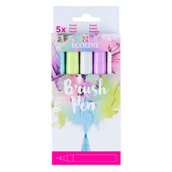 Ecoline brush pen set pastel, 5 kleuren