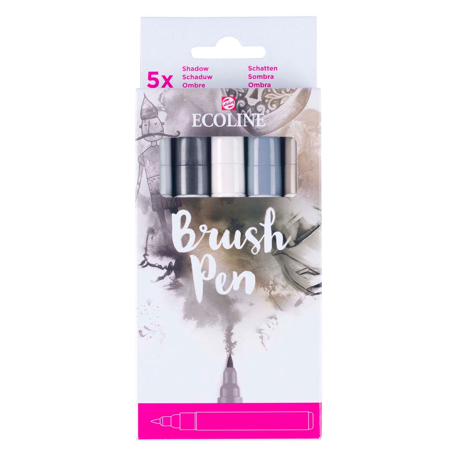 Bruynzeel ecoline brush pen set schaduw, 5 kleuren