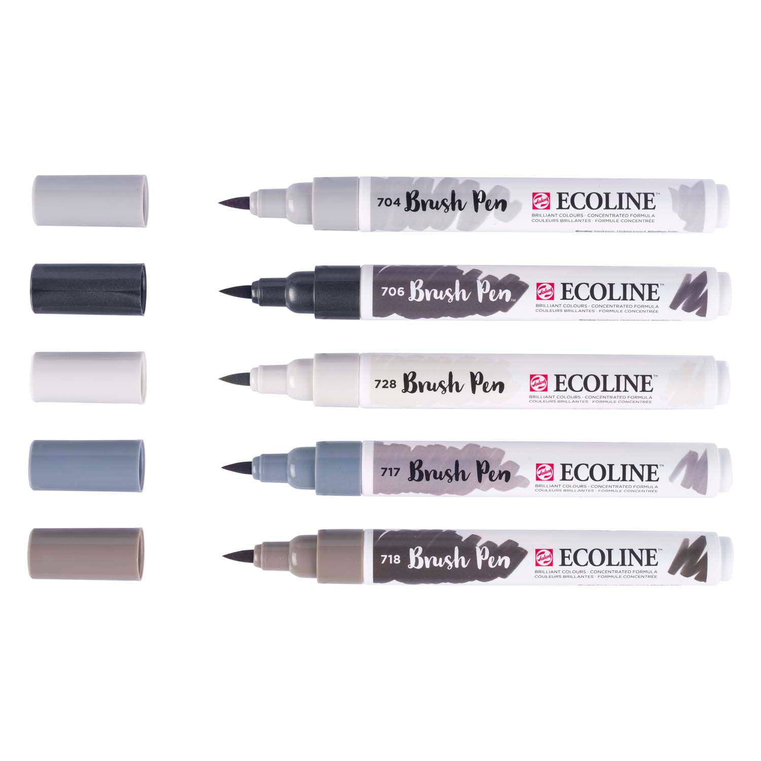 Ecoline brush pen set schaduw, 5 kleuren