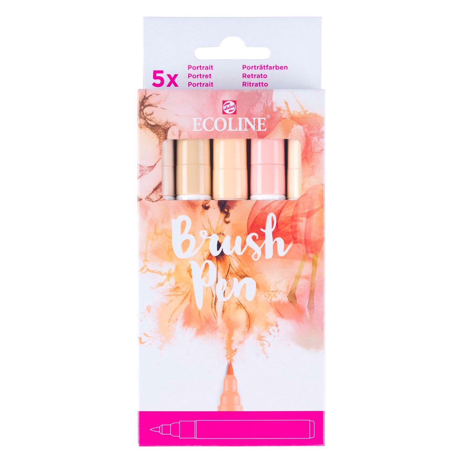 Bruynzeel ecoline brush pen set portret, 5 kleuren