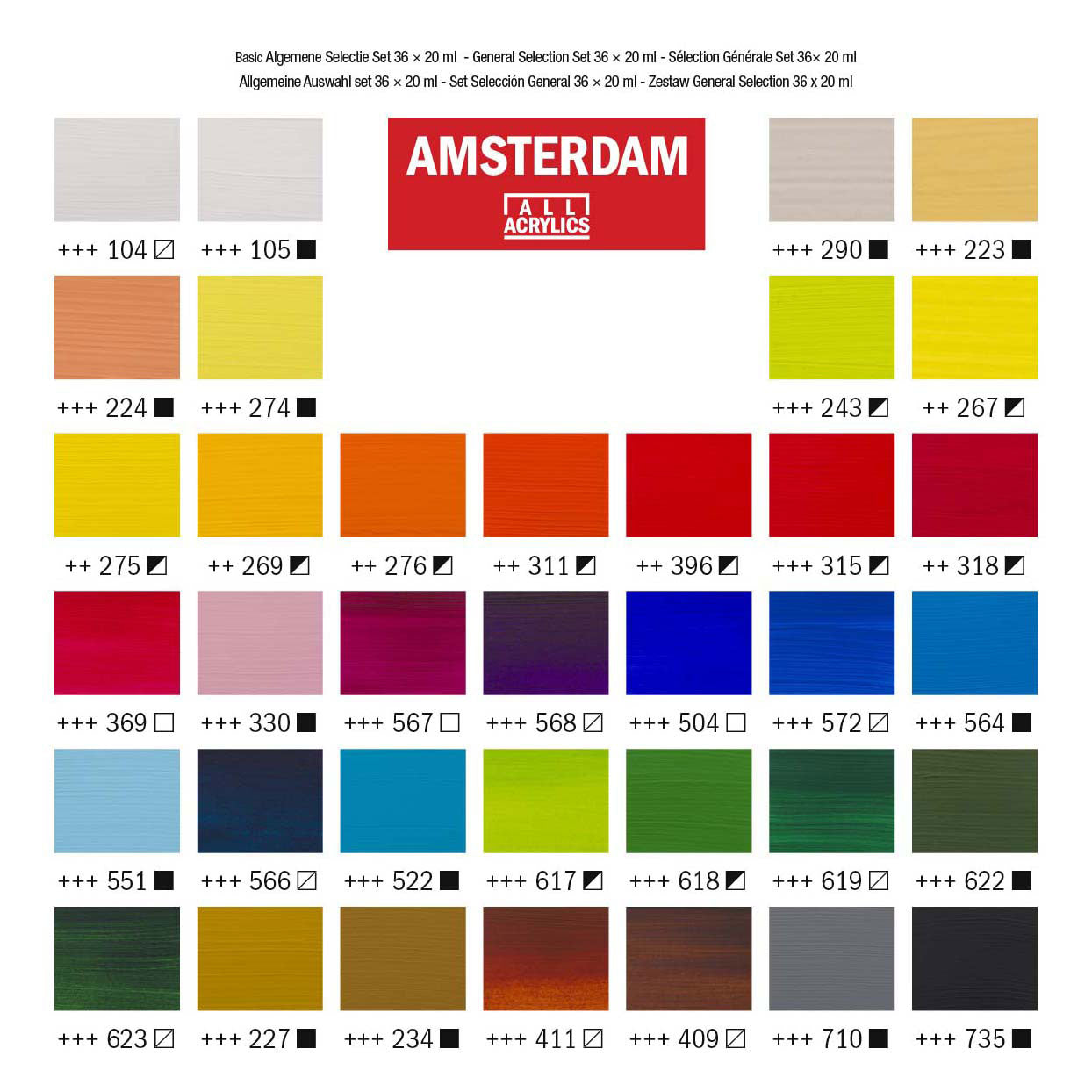 Amsterdam standard series acrylverf algemene selectie set 20ml, 36dlg.