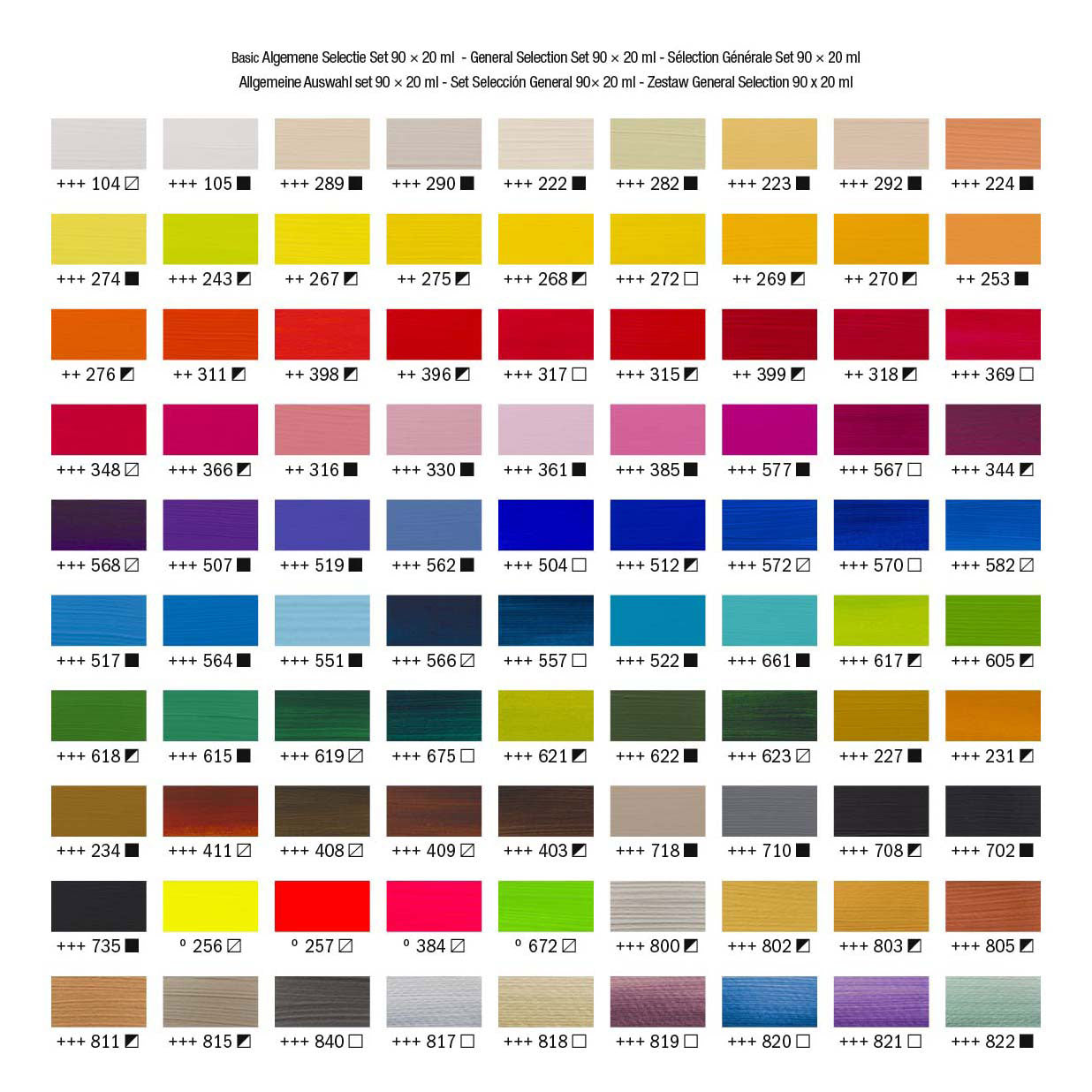 Bruynzeel amsterdam standard series acrylverf complete collectie set 20ml, 90dlg.