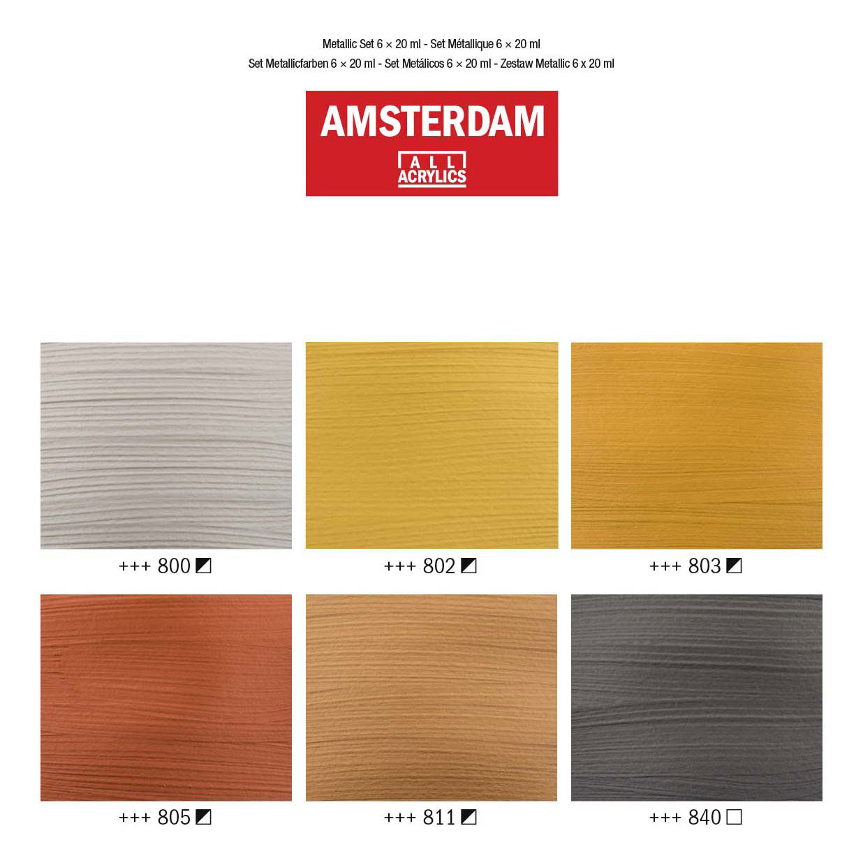 Bruynzeel amsterdam standard series acrylverf metallic set 20ml, 6dlg.