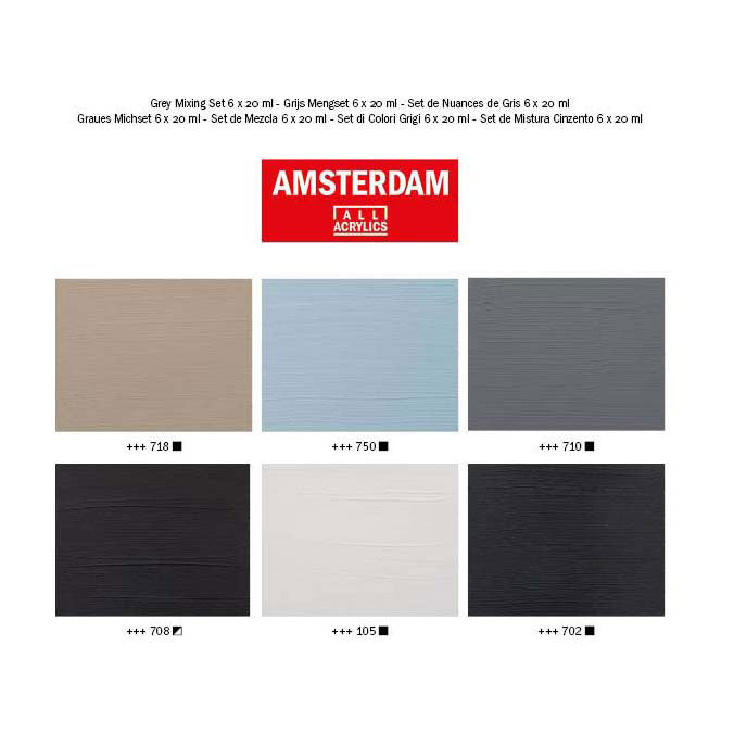 Bruynzeel amsterdam standard series acrylverf grijstinten set 20ml, 6dlg.