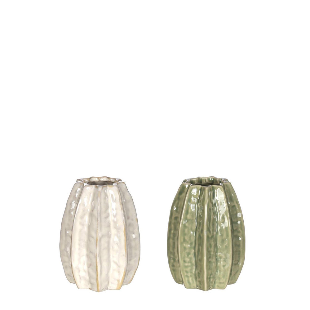 Ideas 4 seasons carambola vaas ø8,5 x h.11 cm 2 ass creme groen keramiek