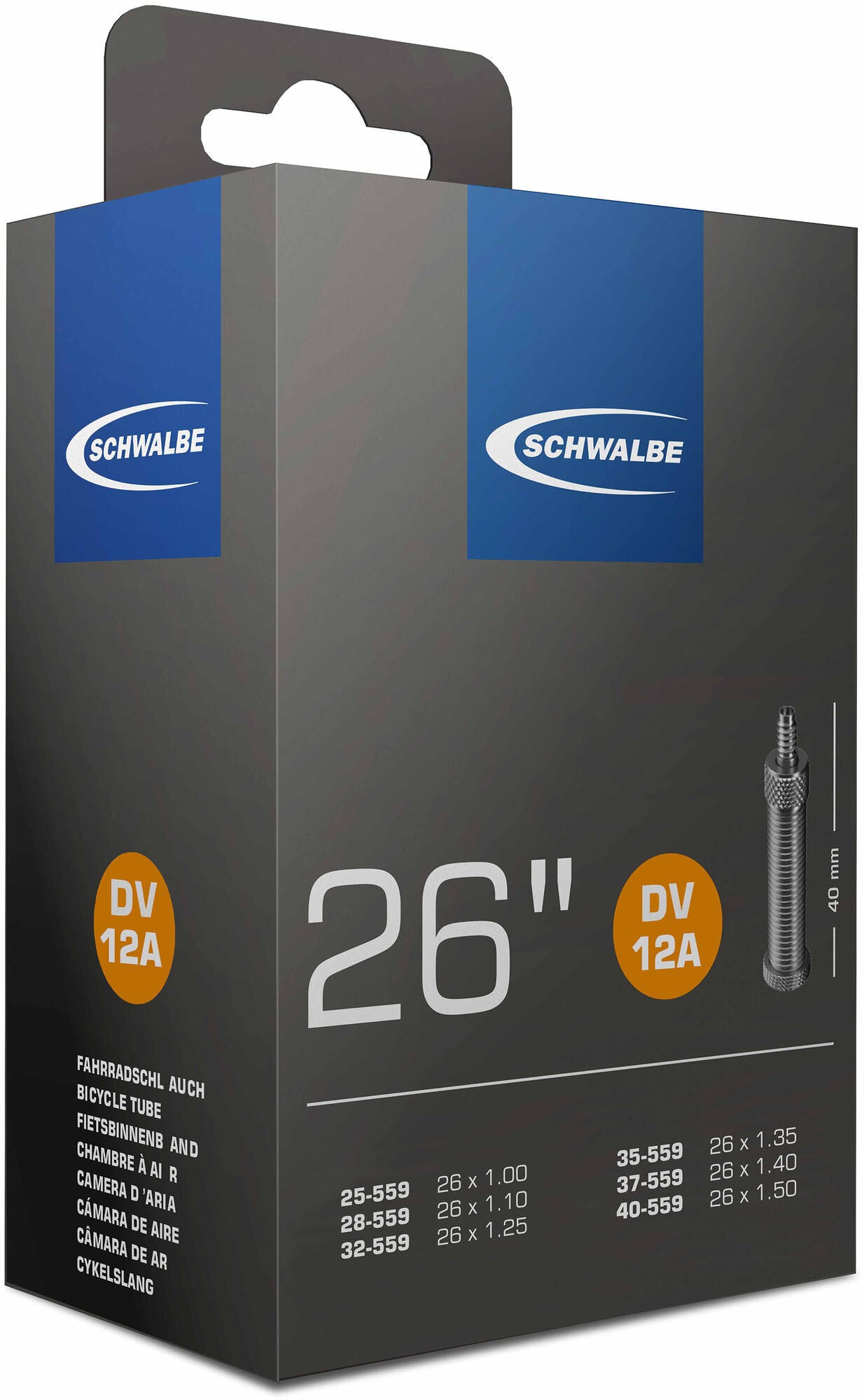 Chambre à air Schwalbe dv12a 26 pouces 25 40-559 dv 40 mm