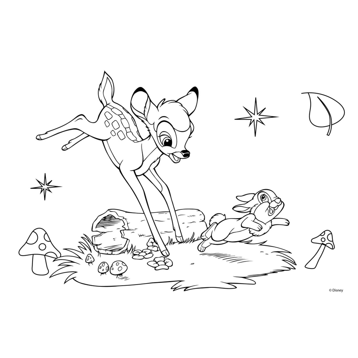 Bambi Kleurplaat met Sjabloon en Stickervel