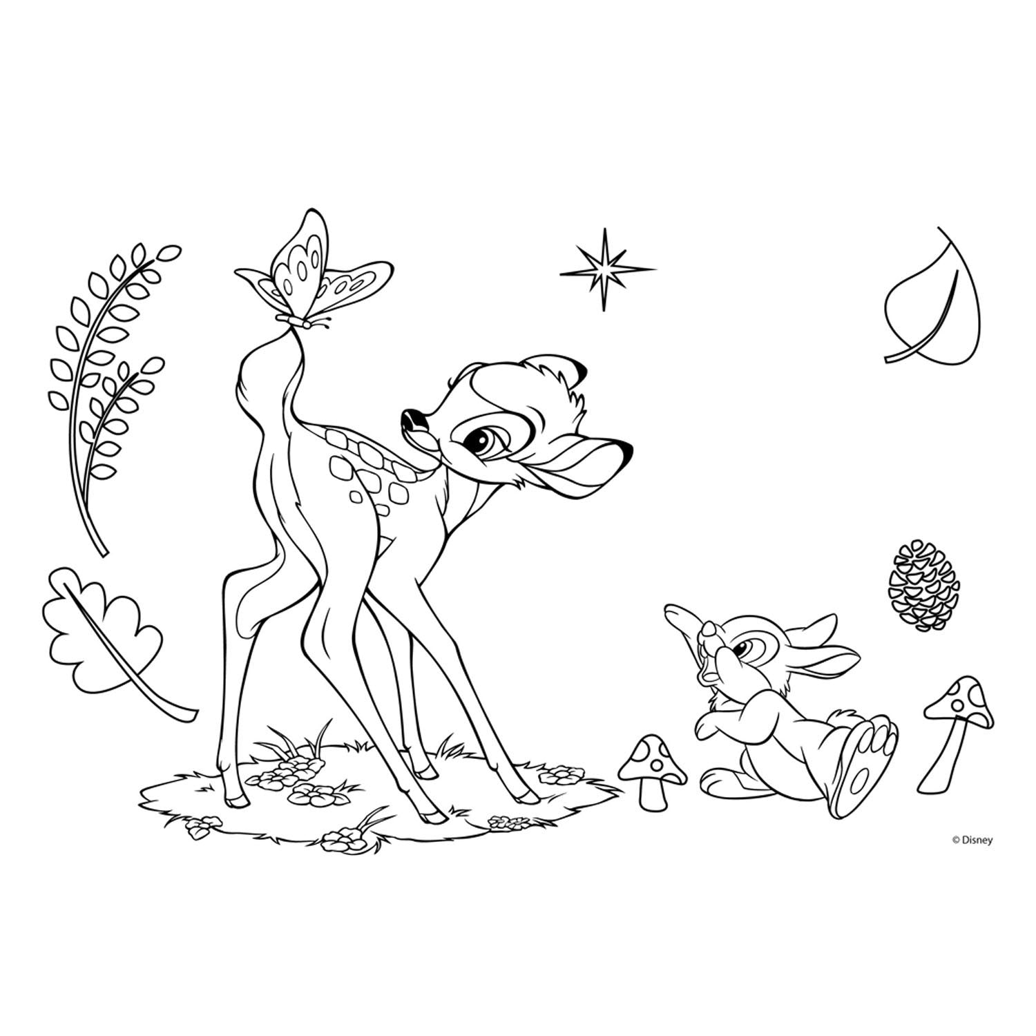 Bambi Kleurplaat met Sjabloon en Stickervel