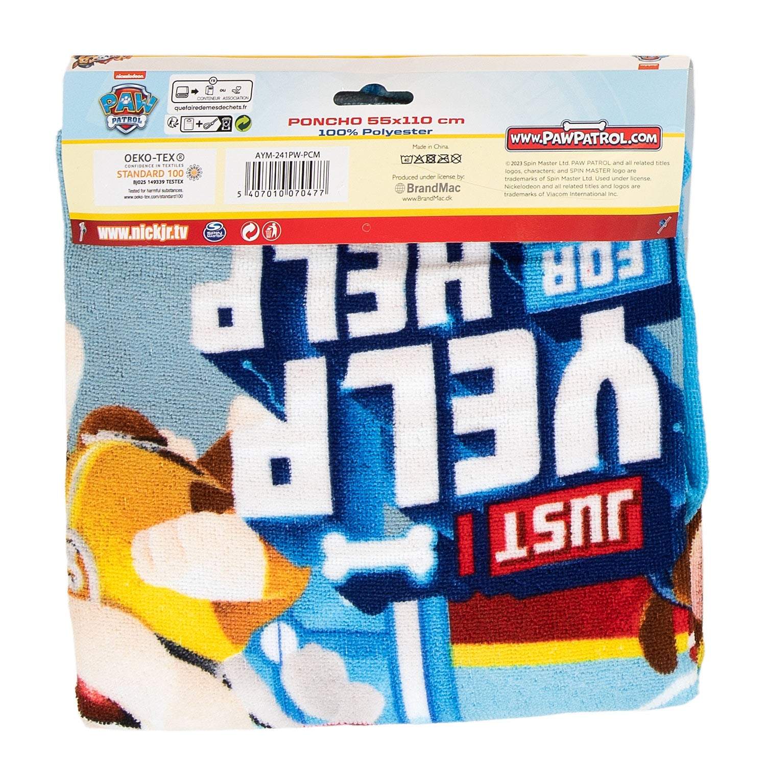 Paw Patrol poncho 100% polyester 55x110cm