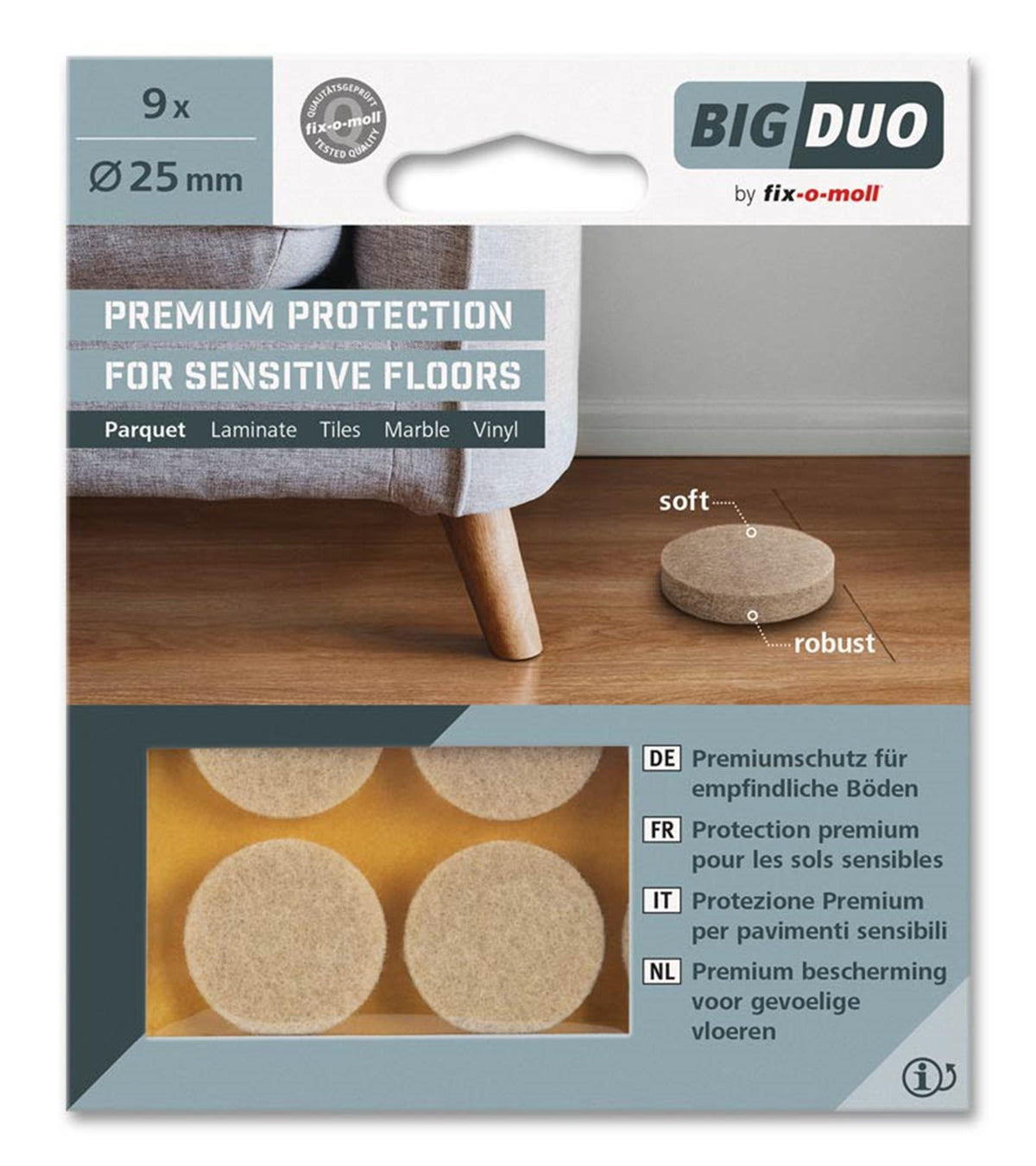 Fix-o-moll parketglijder beschermvilt big duo 25mm 9 stuks