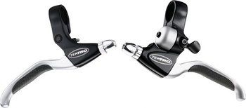 Paire de leviers de frein Tektro CL530TS+CL535RT V-brake avec sonnette de vélo intégrée - noir satiné