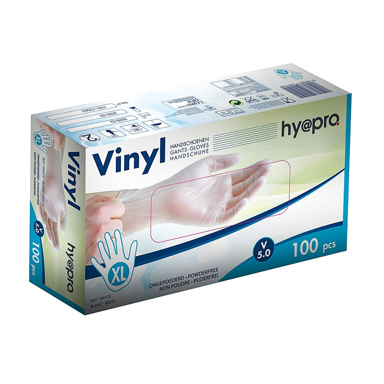 Hy@pro 1063553 - handschoen vinyl x-large wit gepoederd in doos van 100st | 5 stuks