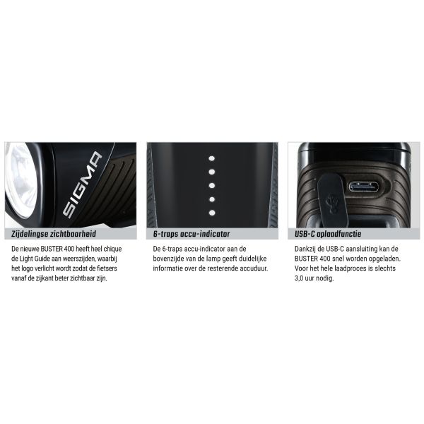 Phare Sigma Buster 400 LED batterie Li-ion USB