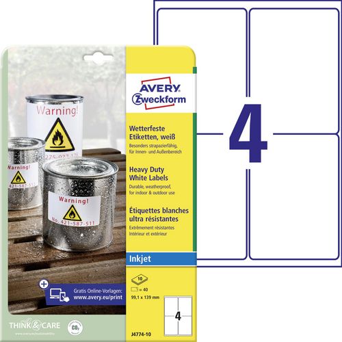 Waterbestendige folie-etiketten avery zweckform j4774-10 polyester wit