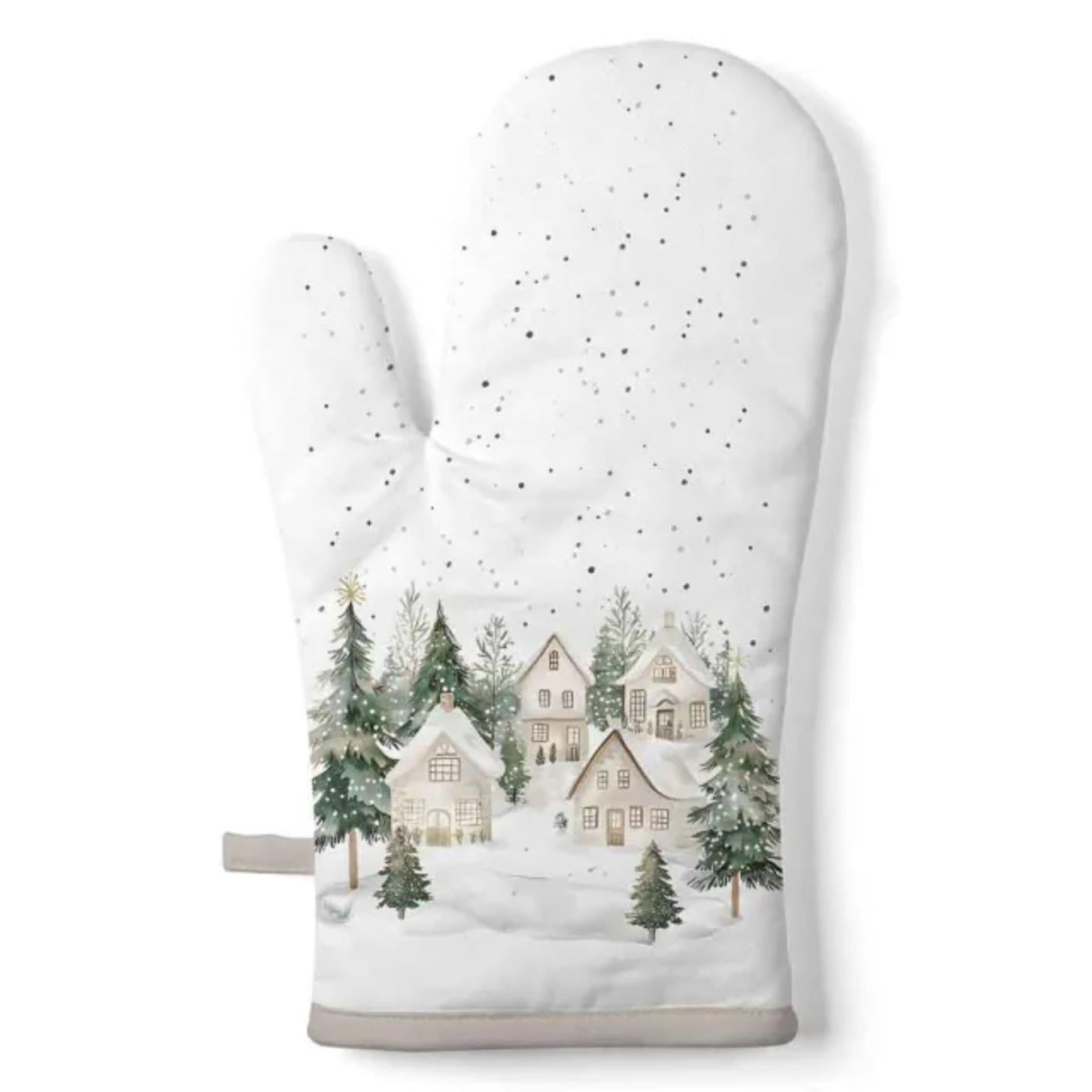 Ambiente ovenhandschoen snowy houses 18x30cm katoen