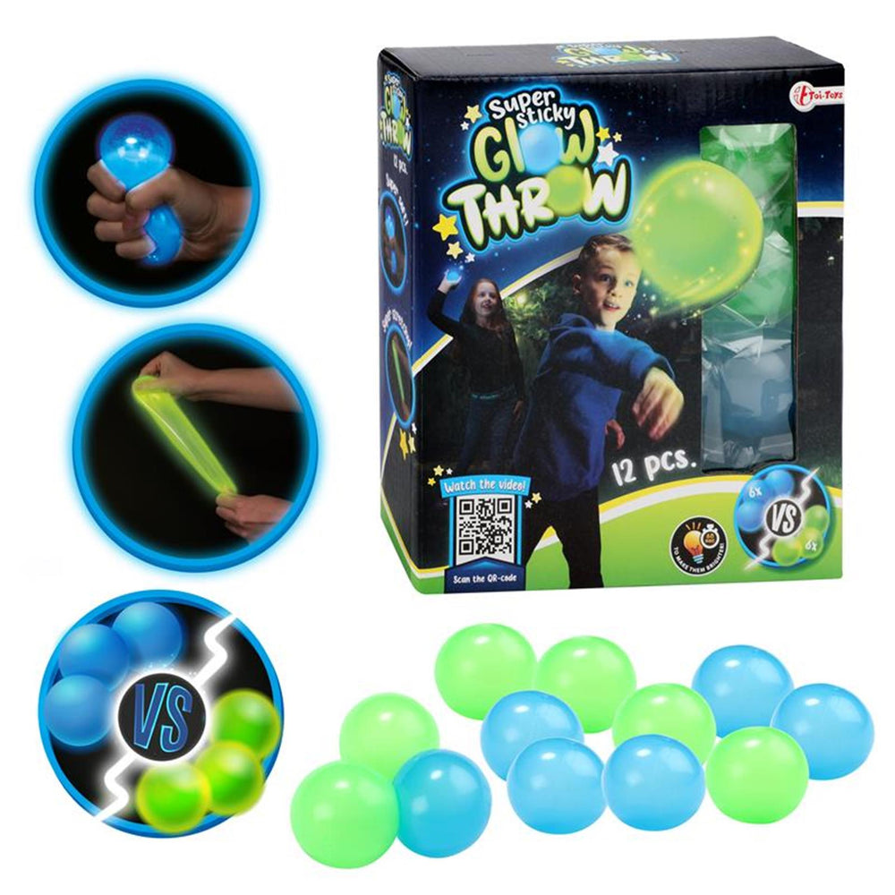 Toi-toys lichtgevende worp glow in the dark ballen 12 stuks