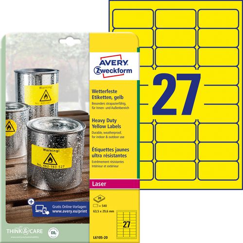 Watervaste etiketten avery zweckform 540 stuks geel