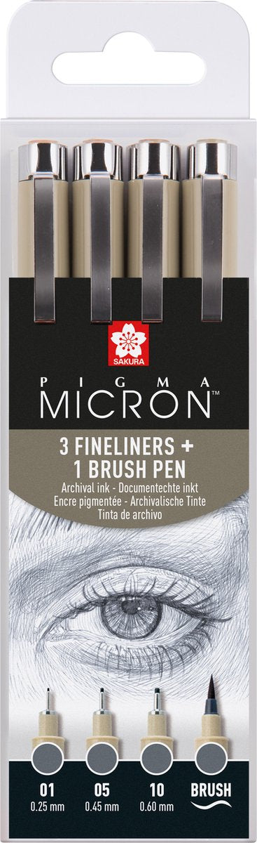 Sakura pigma micron finelinerset, 4 maten, koelgrijs