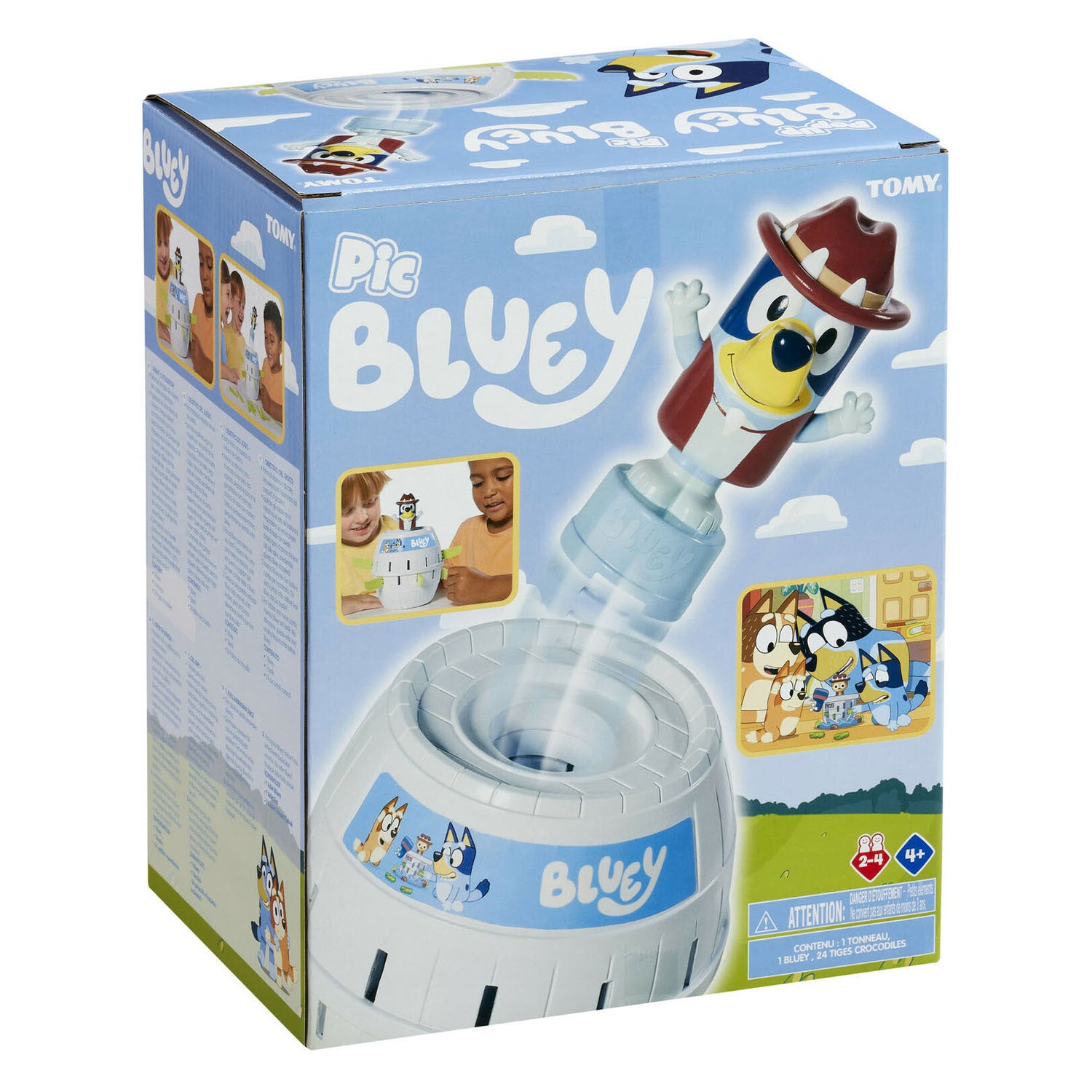 Tomy pop-up bluey in het ton kinderspel