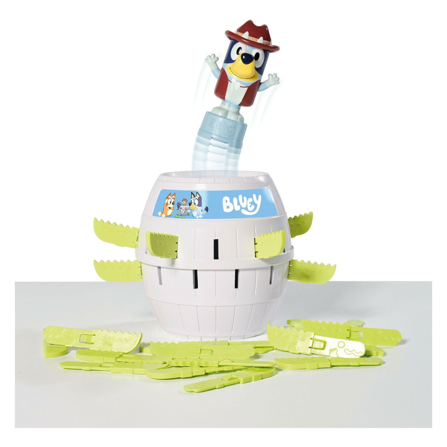Tomy pop-up bluey in het ton kinderspel