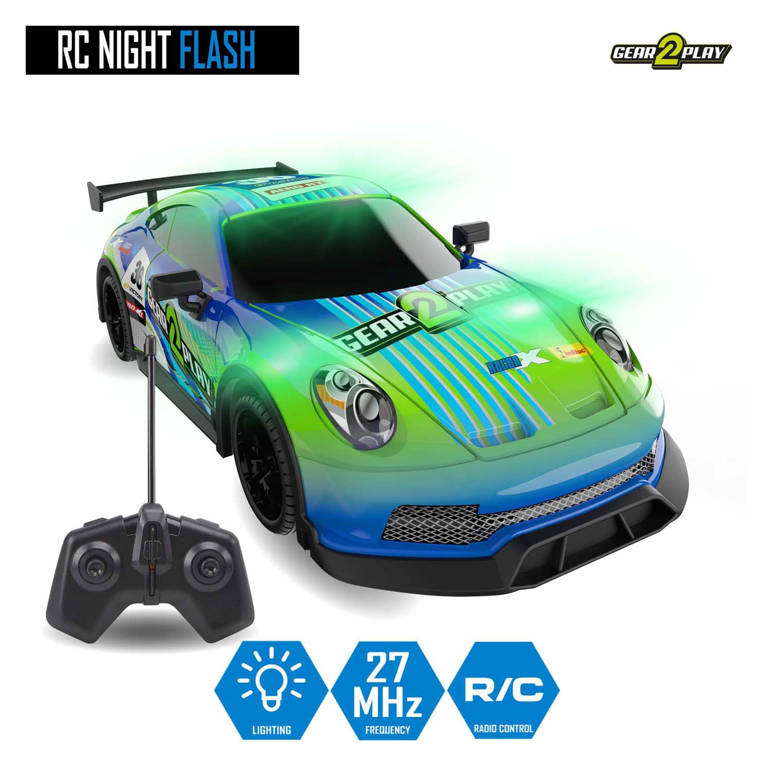 Gear2play rc nachtflitser bestuurbare auto