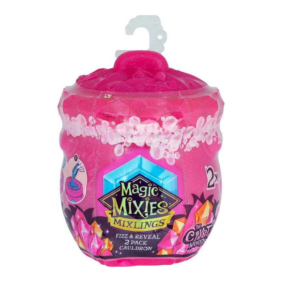 Moose Toys Magic Mixies Mixlings Fizz and Reveal Cauldron Crystal Woods Series 3, 2-Pack
