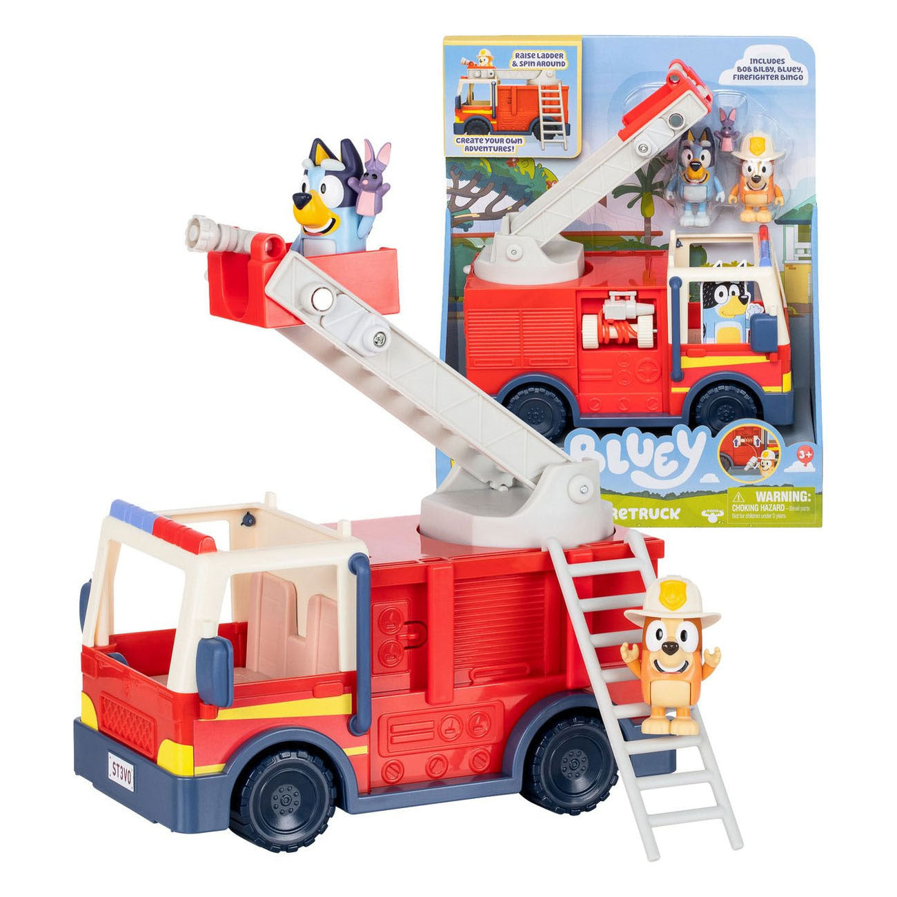 Elandspeelgoed bluey's brandweerwagen met 2 speelfiguren