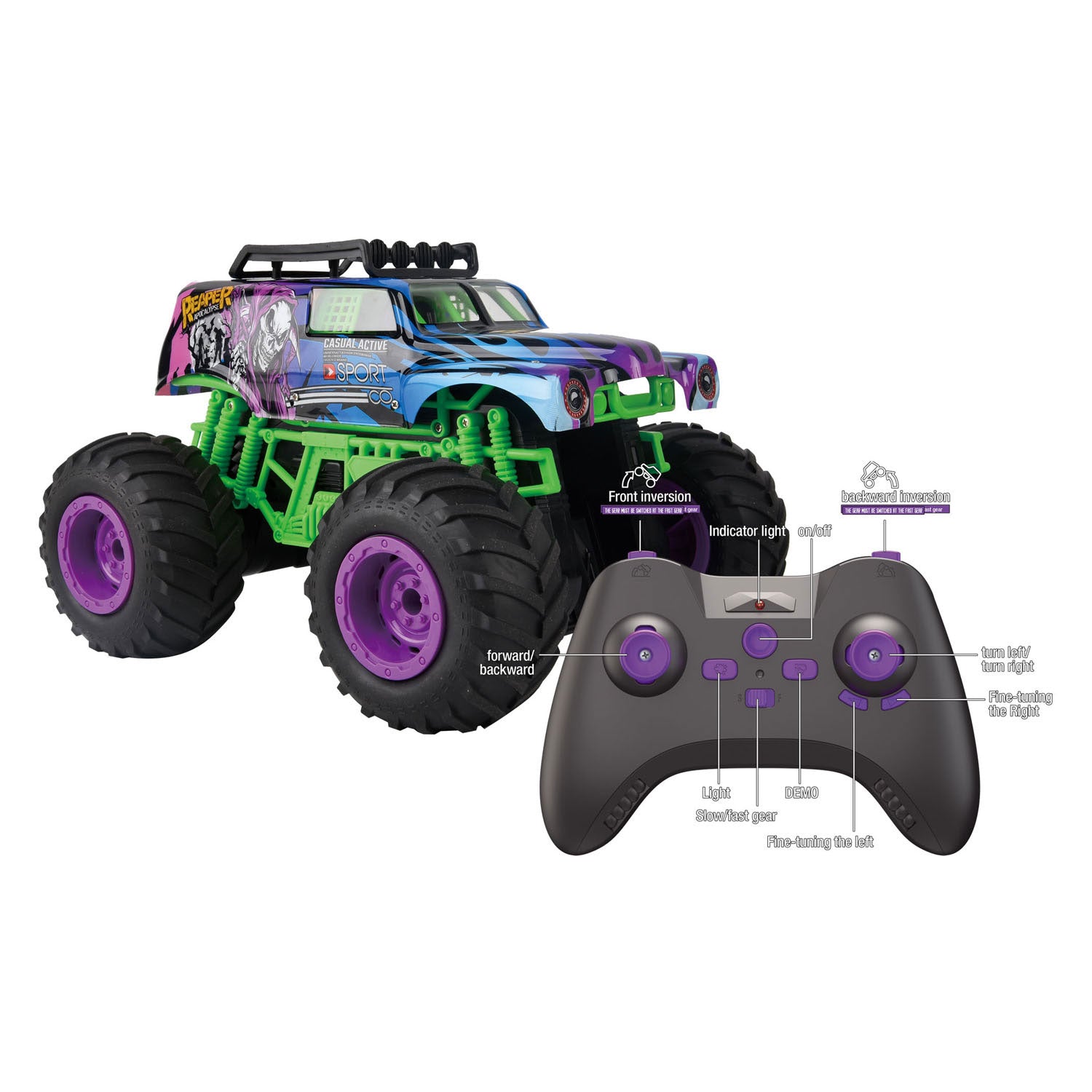 Gear2play rc bestuurbare auto monster truck reaper apocalyps