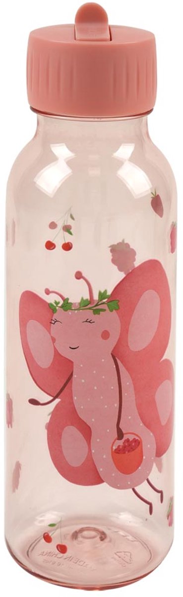 Trixie | drinkfles met print - fruit fairy mrs. butterfly - tritan - waterfles voor kinderen - 500ml - lekvrije fles - roze