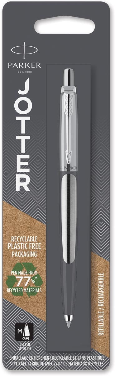 Parker jotter gel pen | roestvrij staal met chroom detail | medium punt zwarte inkt (0,7 mm)