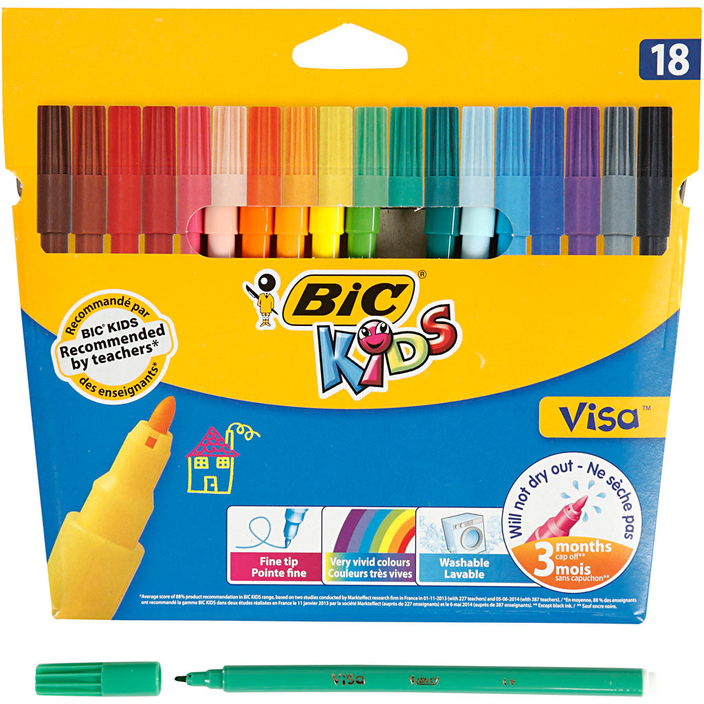 Bic visa fijne kleurstiften, lijndikte 1,6 mm, diverse kleuren, 18 stuk 1 doos
