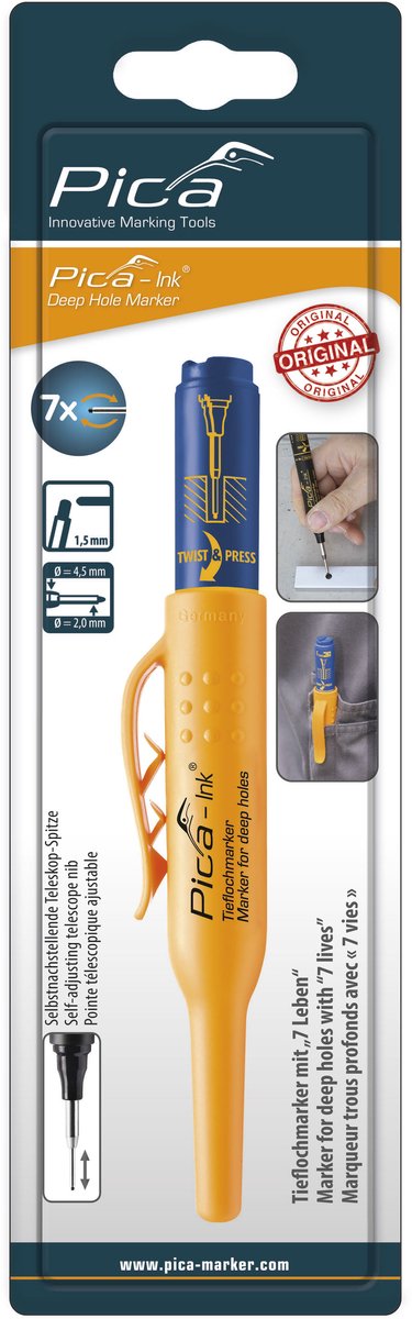 Pica markeerstift blis 150 40 voor diepe gaten - permanent - blauw