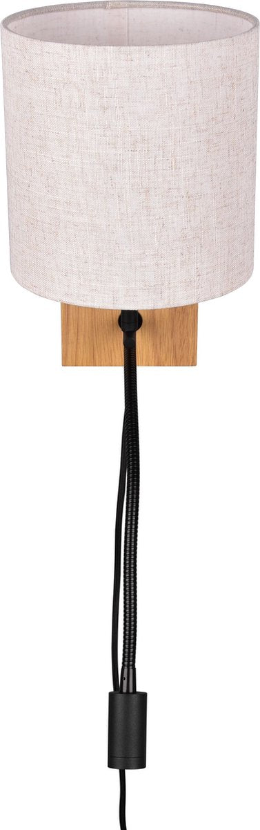 Trio nilam wand lamp met leeslamp - hout naturel - ecru kap