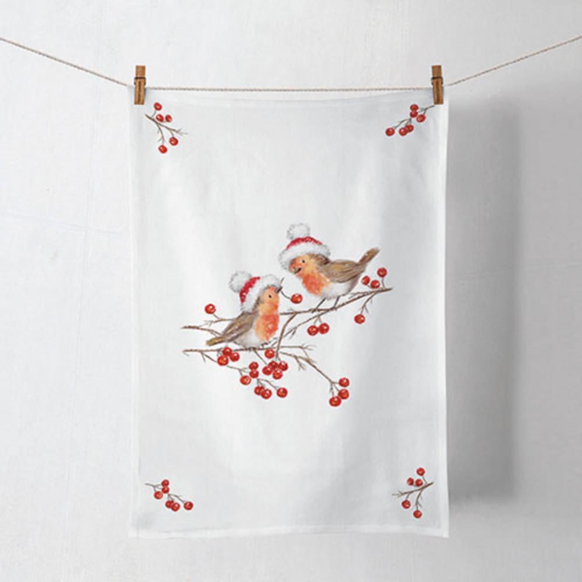 Ambiente theedoek christmas robins