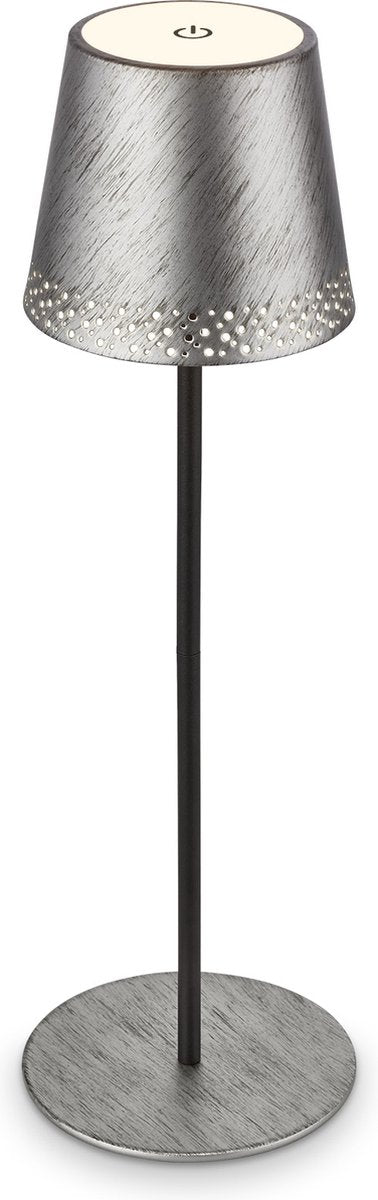 Briloner kiki - oplaadbare tafellamp - dimbaar - voor binnen en buiten - in hoogte verstelbaar - warm wit licht - zilver