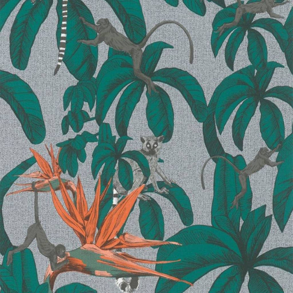 Noordwand behang topchic aap jungle bladeren groen en grijs
