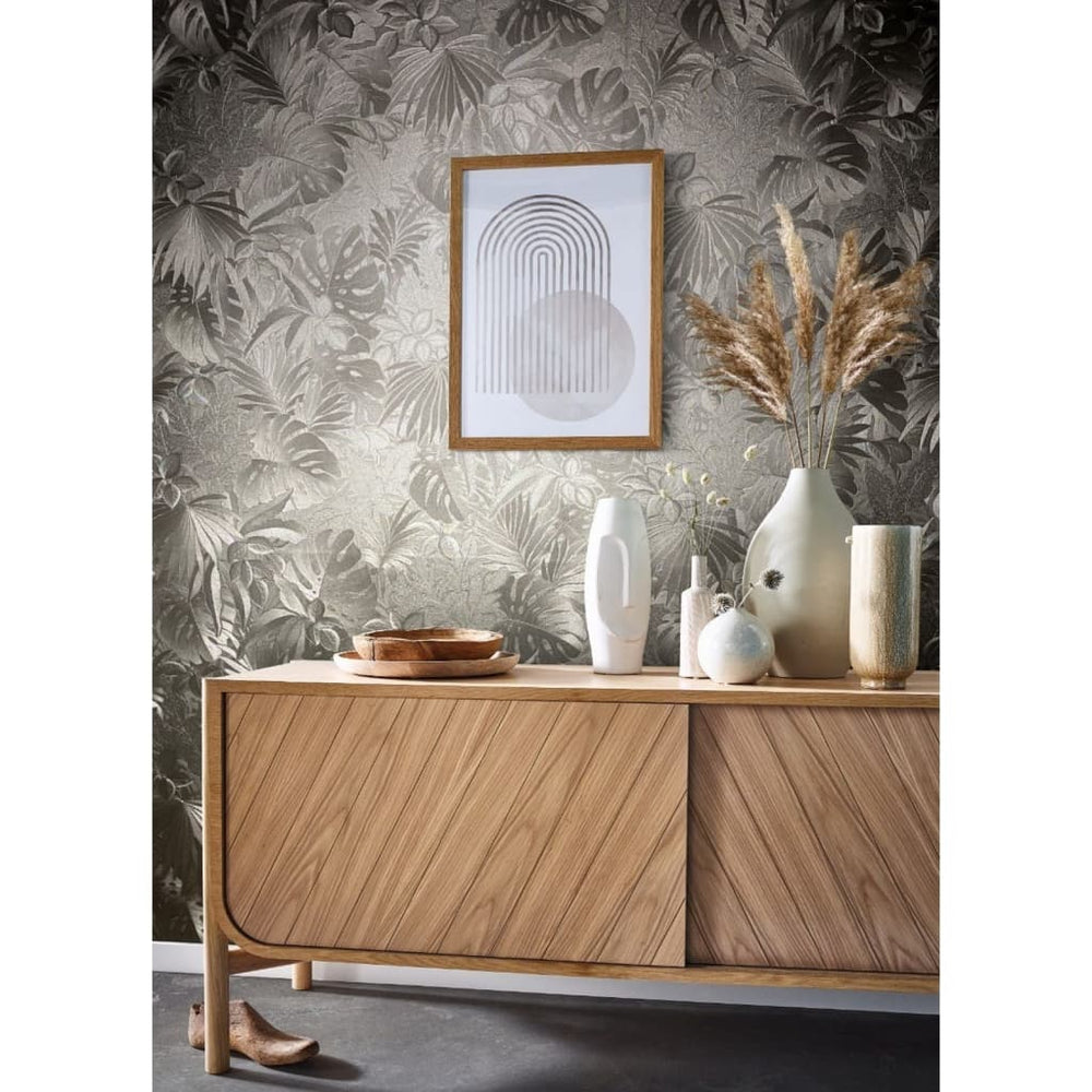 Noordwand behang botanica grote bladeren metallic