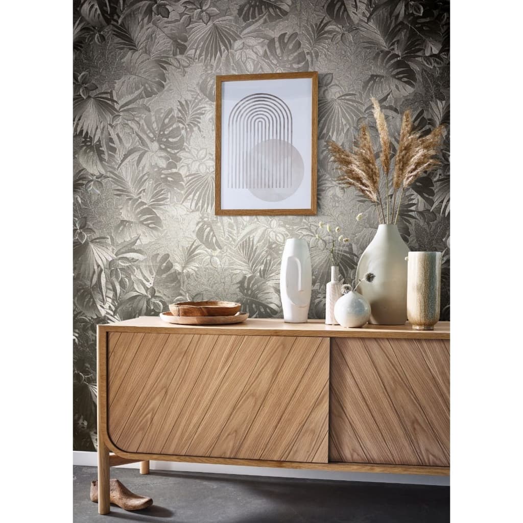 Noordwand behang botanica grote bladeren metallic