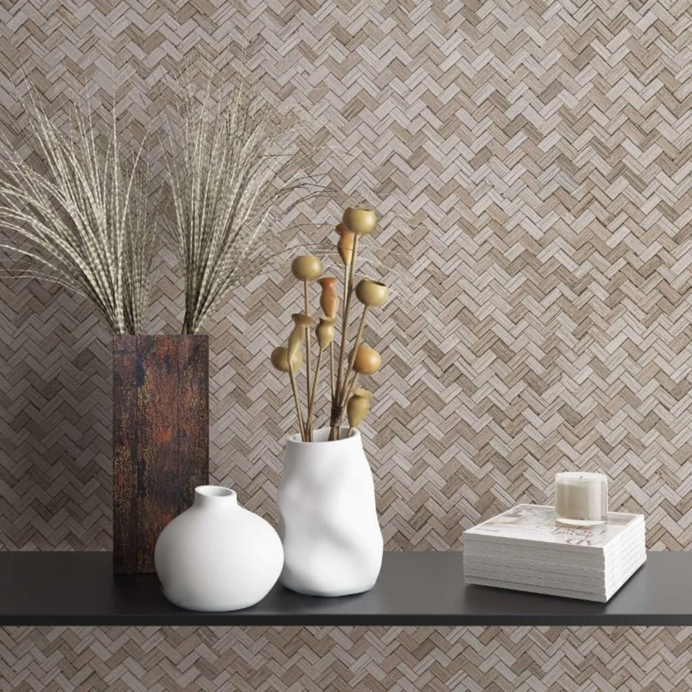 Noordwand behang botanica rotan vlechtwerk bruin en beige