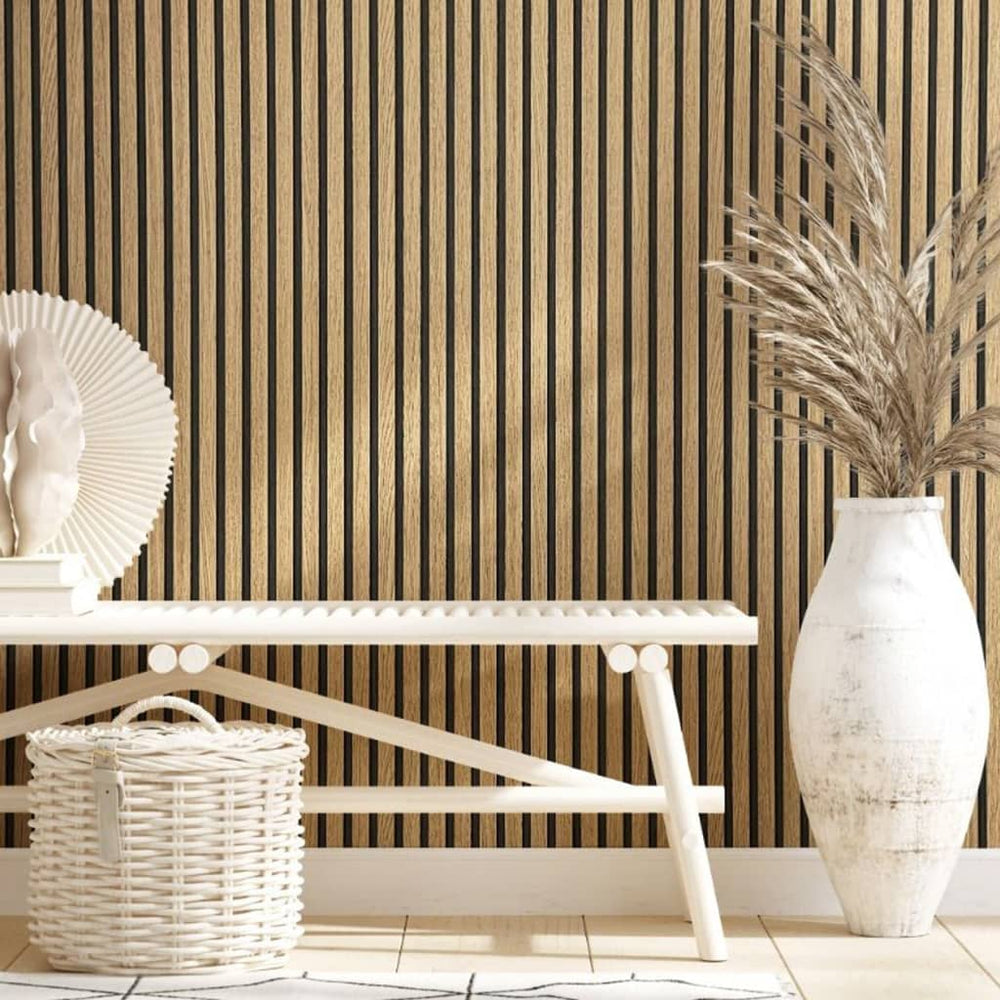 Noordwand Noordwand Behang Botanica Houten Latten bruin en eikenkleurig
