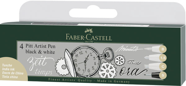 Faber-castell fineliner - tekenstift - pitt artist pen - zwart en wit - 4-stuks - fc-167151