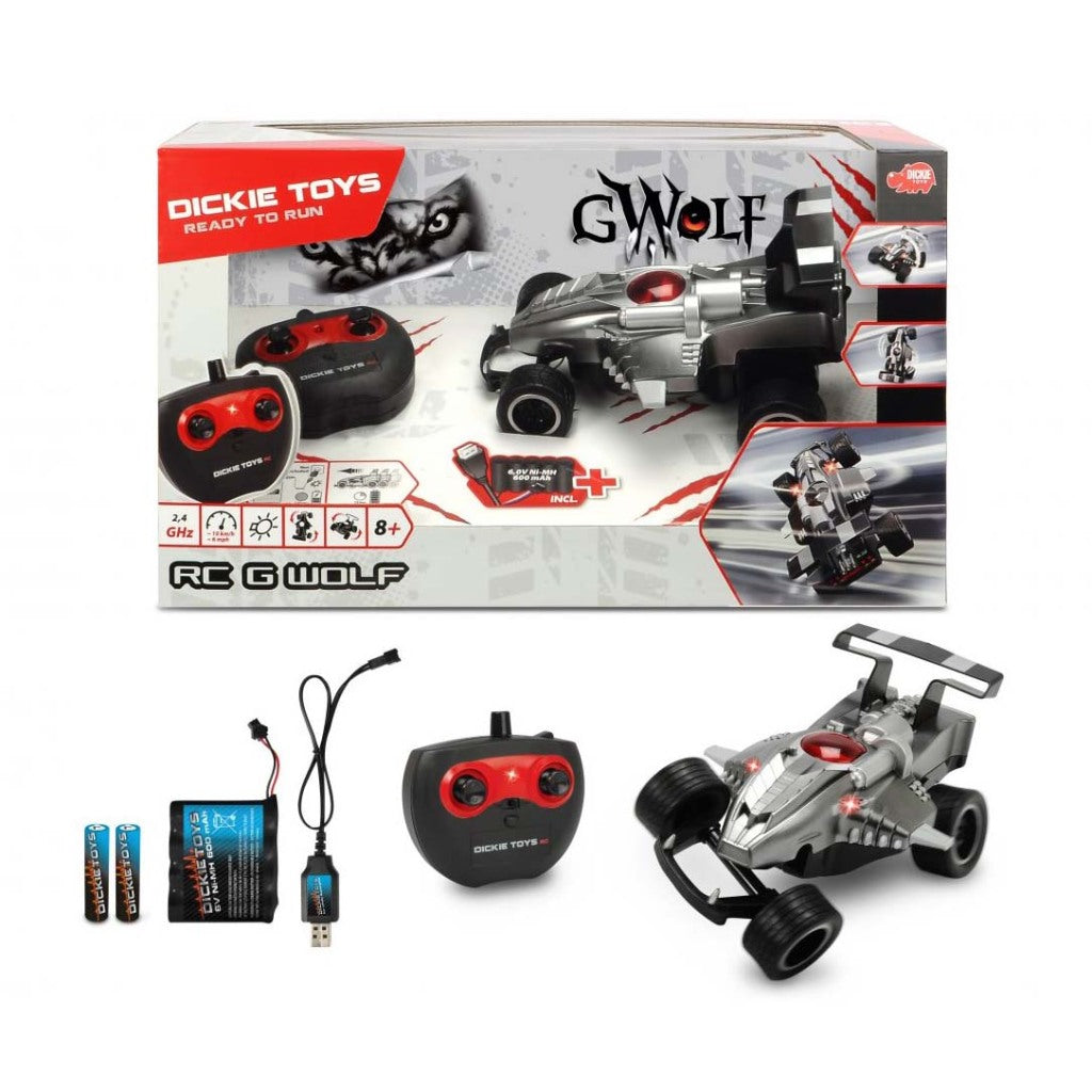 Dickie speelgoed rc g-wolf raceauto + licht zilver zwart