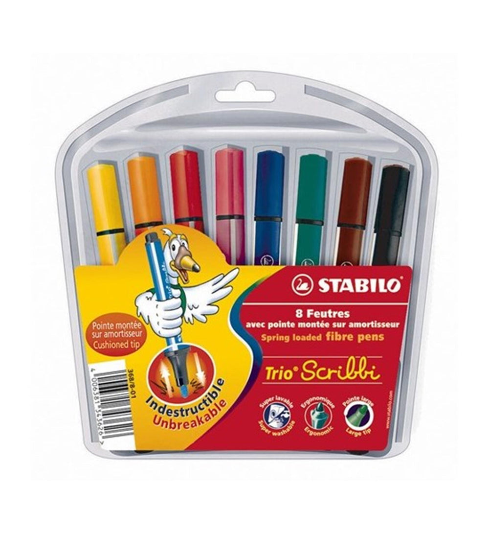 Stabilo trio scribbi viltstiften etui 8 kleuren