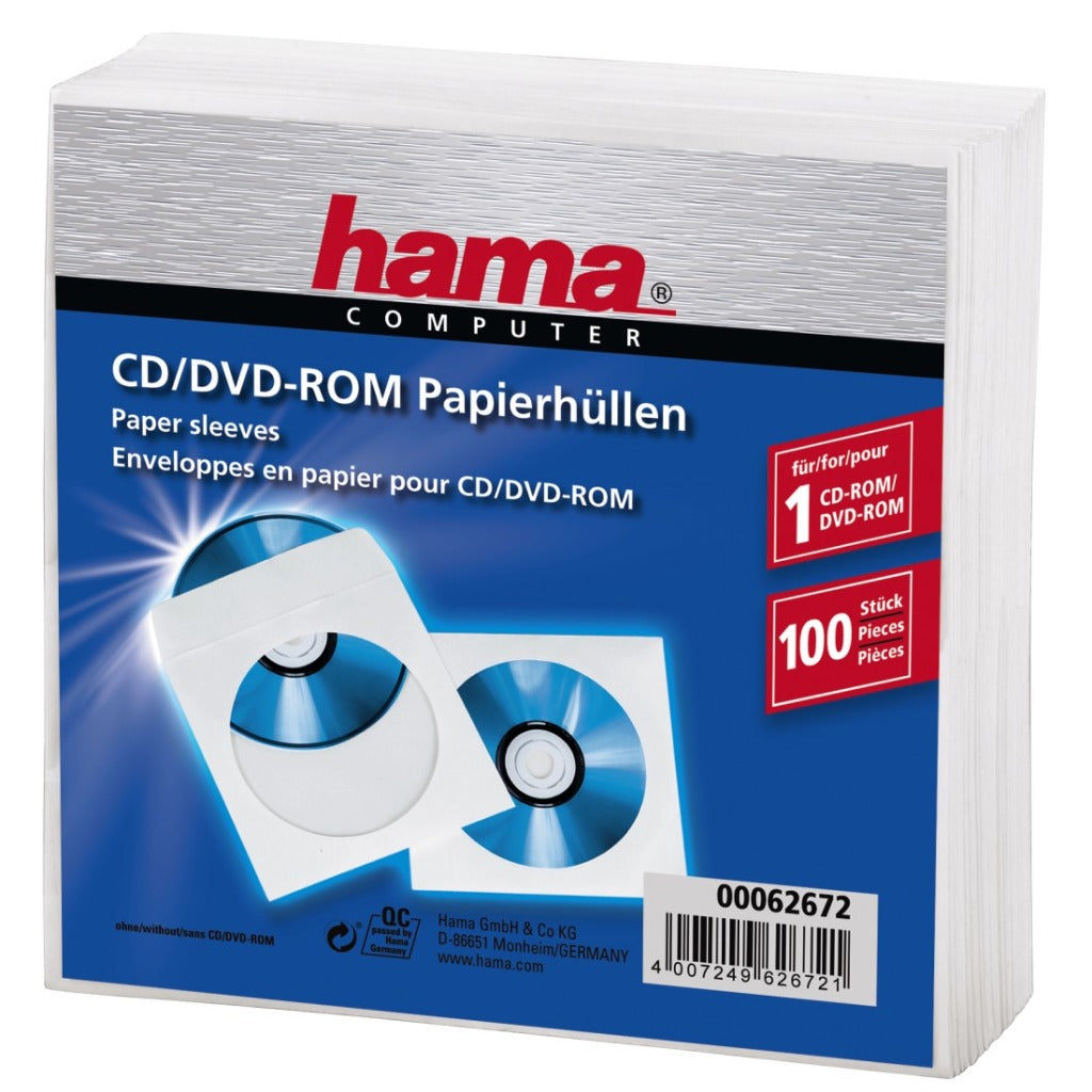Hama cd dvd beschermhoezen papier wit 100 stuks