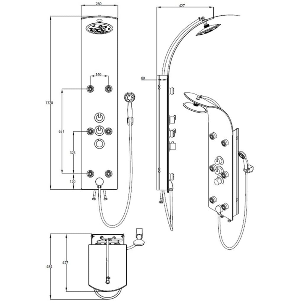Schütte douchepaneel met thermostatische kraan lanzarote glas zwart