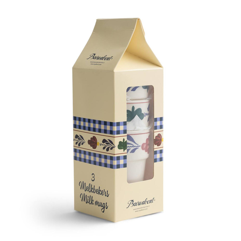 Boerenbont melkbeker sonja set van 3 stk in melkpak verpakking 25cl