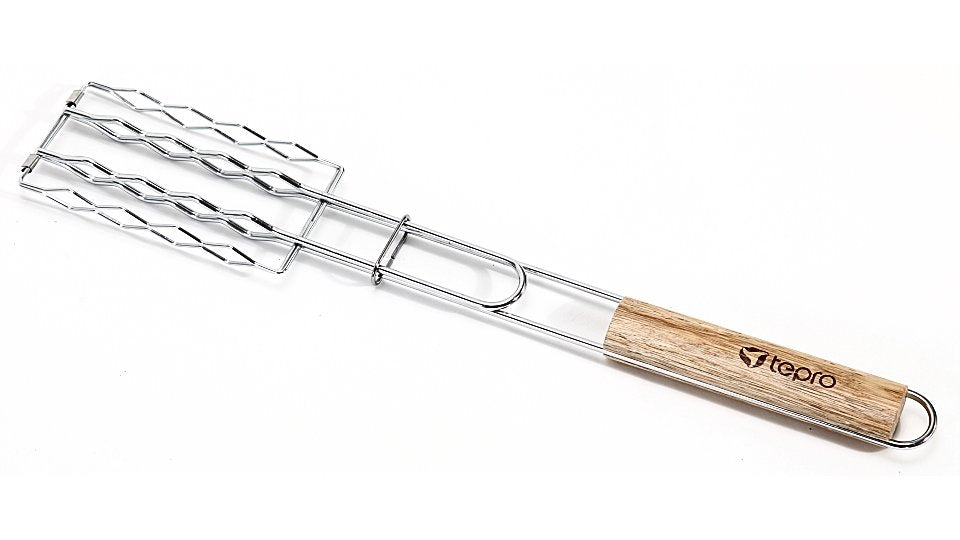 Tepro 8527 barbecue worstenklem voor 4 worsten met houten handvat 51 cm