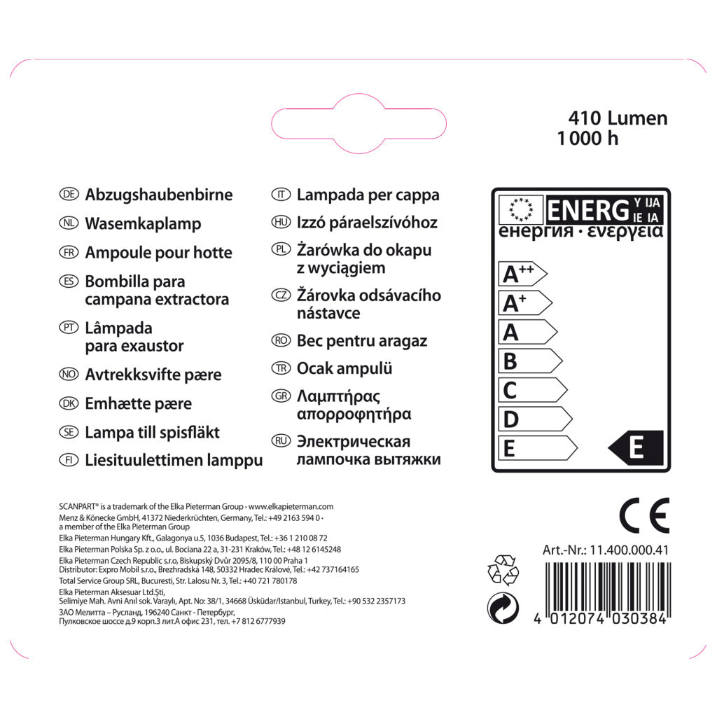Scanpart afzuigkaplamp e14 40w t25 2-pa