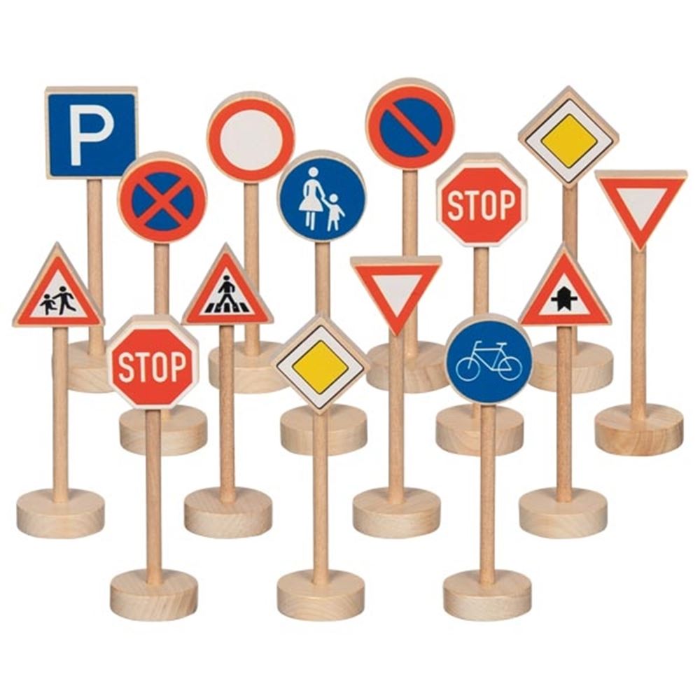 Goki houten verkeersbordenset, 15dlg.
